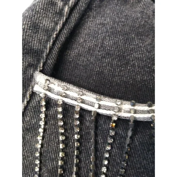 Cloud Ten Rhinestone Cuffed Shorts Juniors M Charcoal Black Rhinestone Strands - Picture 4 of 6